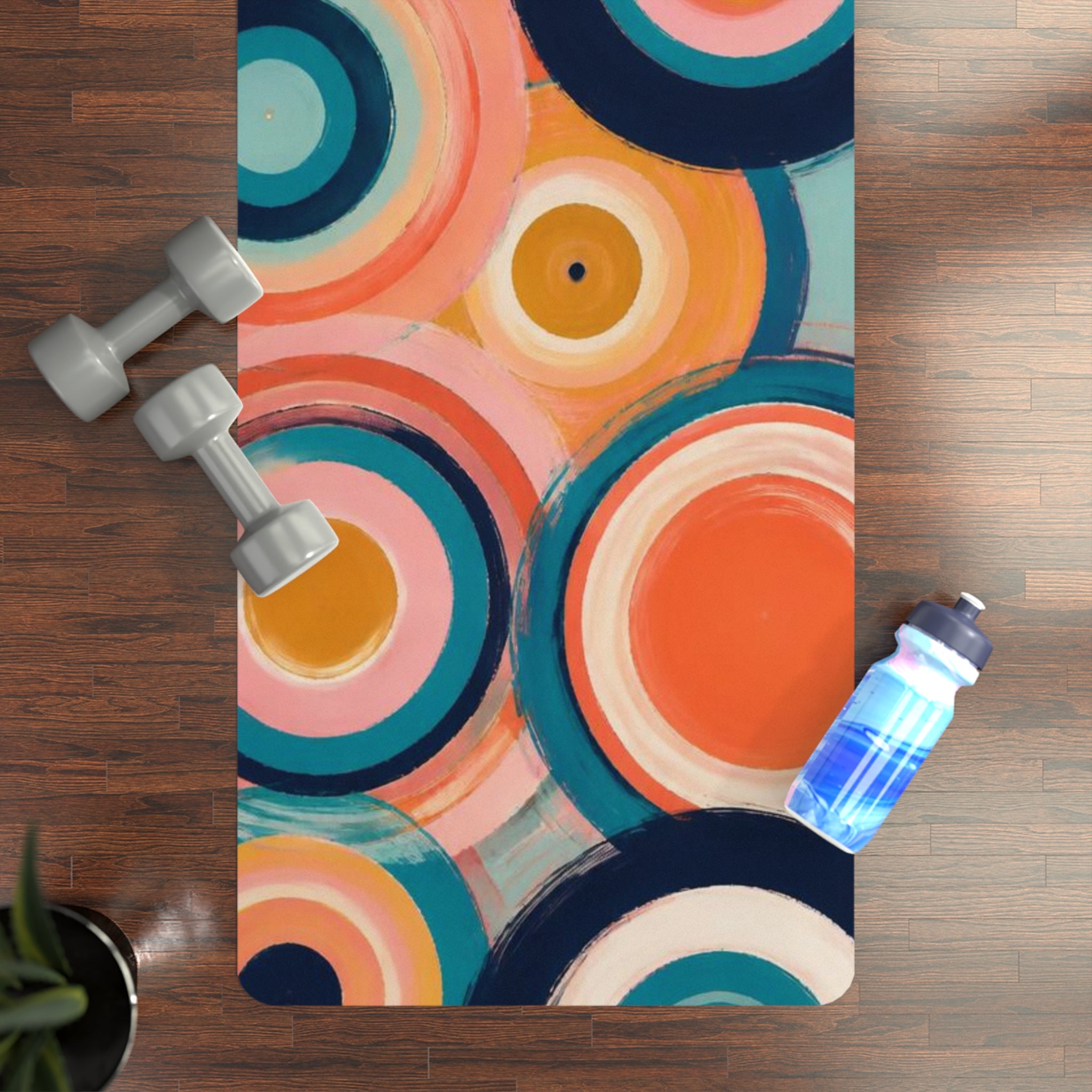 Colorful Retro Circles Rubber Yoga Mat | Abstract Geometric Fitness Mat Printify