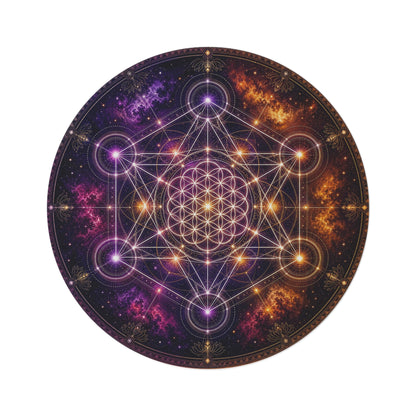 Sacred Geometry Metatron's Cube Round Rug | Cosmic Flower of Life Floor Mat Printify