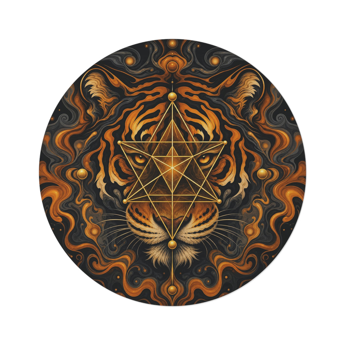 Geometric Tiger Mandala Round Rug | Mystical Animal Boho Décor Printify