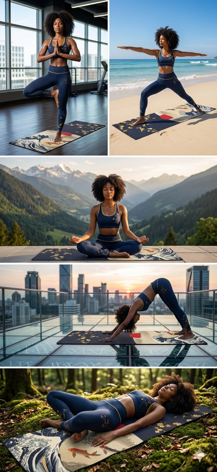 Koi Wave Sun Foam Yoga Mat | Japanese Cherry Blossom Zen Design Printify
