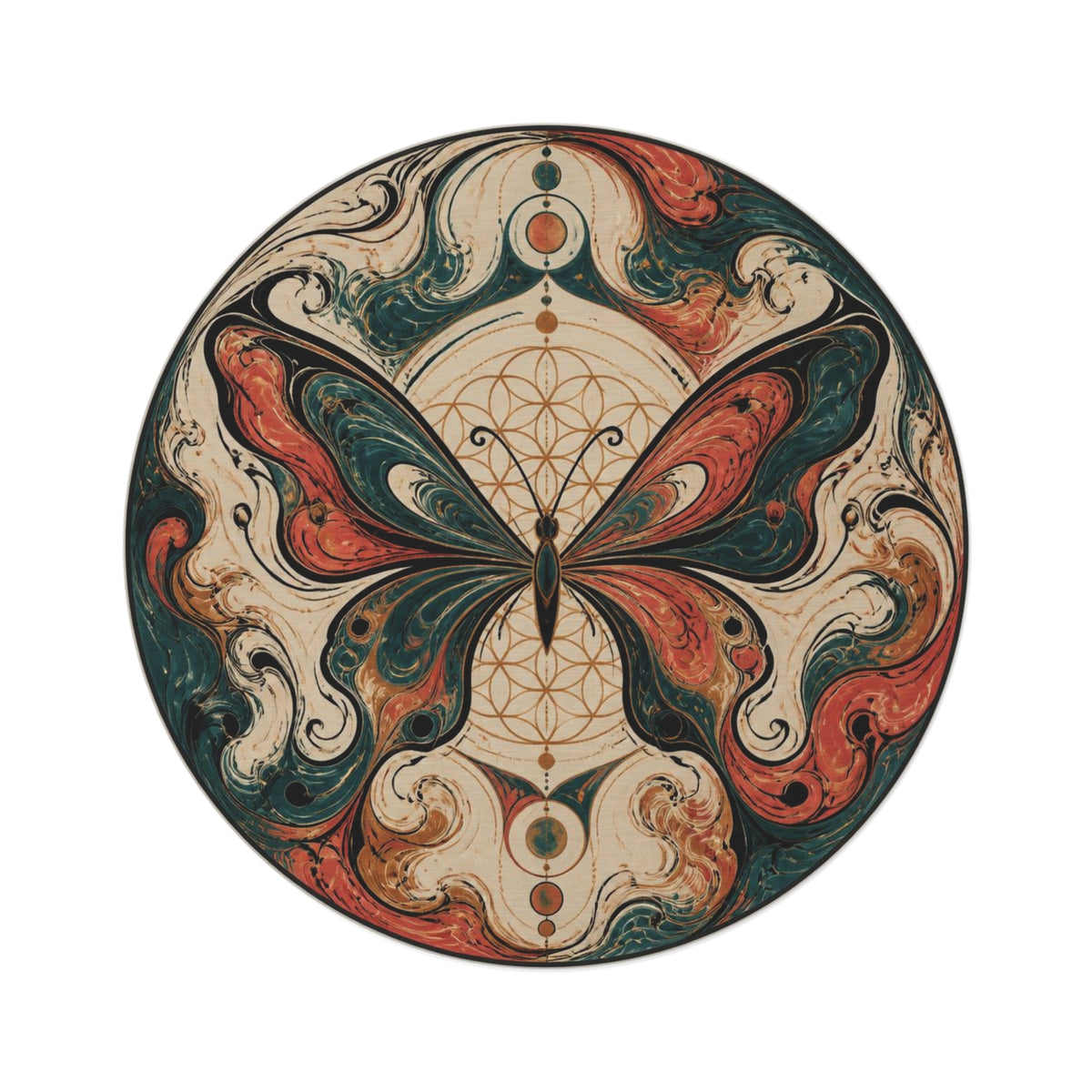 Boho Mystic Butterfly Round Rug | Floral Mandala Floor Decor Printify