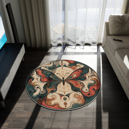 Boho Mystic Butterfly Round Rug | Floral Mandala Floor Decor Printify