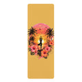 Sunset Yoga Pose Rubber Yoga Mat | Tropical Palm Hibiscus Design Printify
