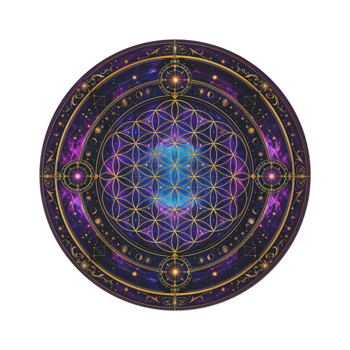 Round Mandala Area Rug, Celestial Boho Floor Mat, Sacred Geometry Home Decor, Meditation Rug, Bedroom Accent, Yoga Studio Decor Printify