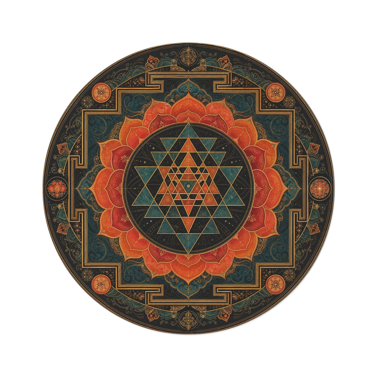 Sacred Geometry Sri Yantra Round Rug | Mandala Meditation Floor Decor Printify