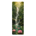 Waterfall Lotus Scene Rubber Yoga Mat | Tropical Serenity, Floral Meditation Printify