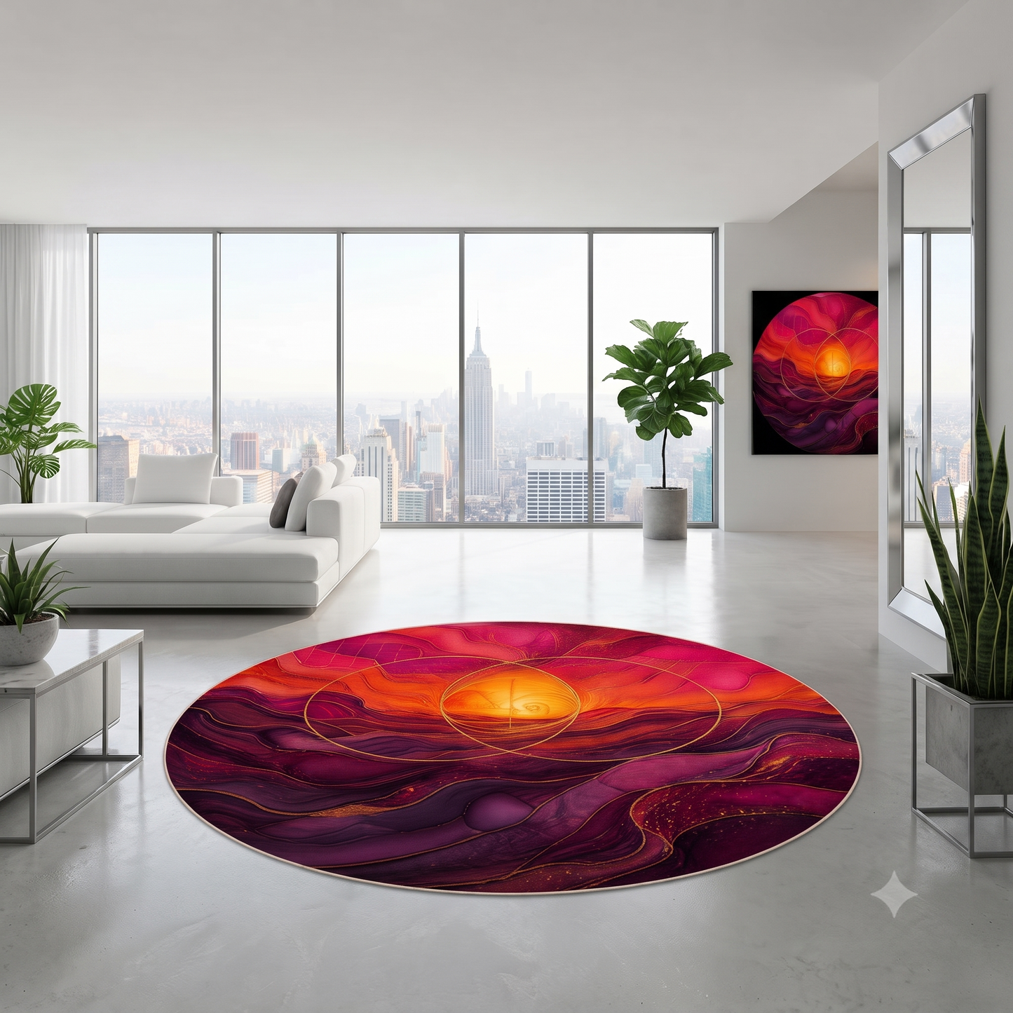 Enchanted Waterfall Fantasy Round Rug | Sunset Sacred Geometry Washable Floor Mat | Boho Mandala Living Room Decor | Non-Slip Printify