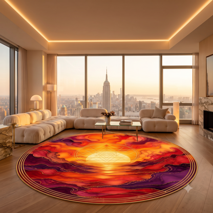 Enchanted Waterfall Fantasy Round Rug | Sunset Sacred Geometry Washable Floor Mat | Boho Mandala Living Room Decor | Non-Slip Printify