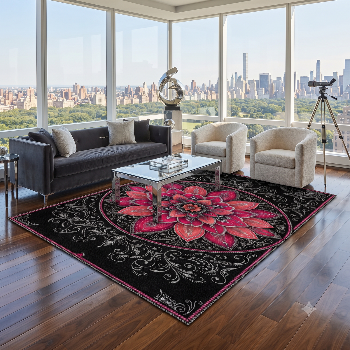 Pink Mandala Washable Rug | Floral Doormat, Boho Floor Mat Printify