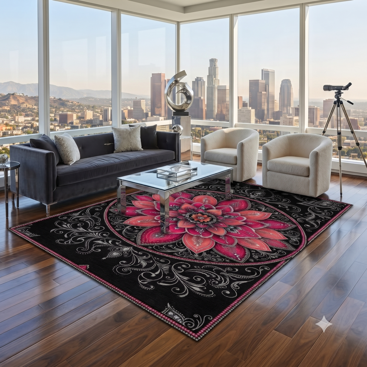 Pink Mandala Washable Rug | Floral Doormat, Boho Floor Mat Printify