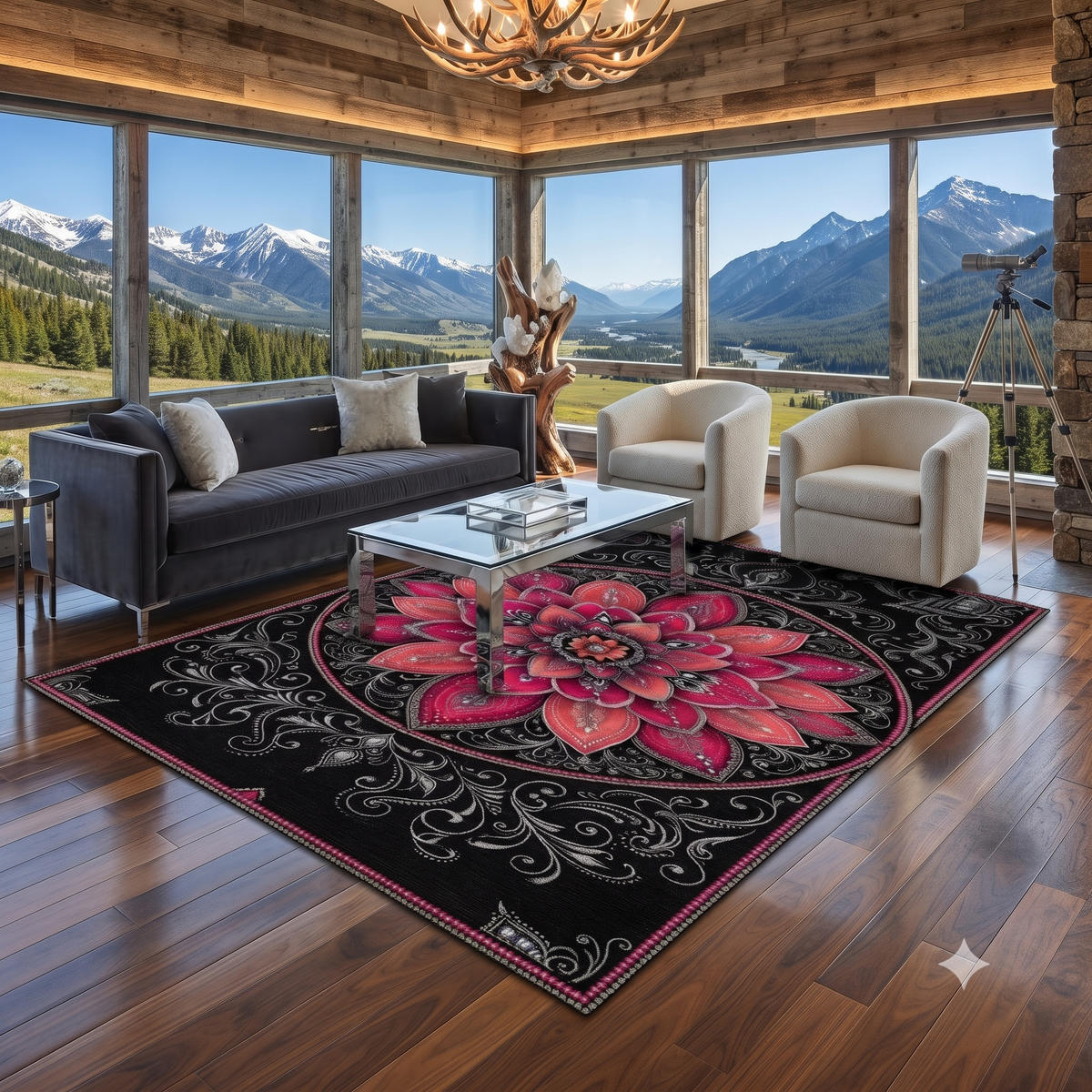 Pink Mandala Washable Rug | Floral Doormat, Boho Floor Mat Printify