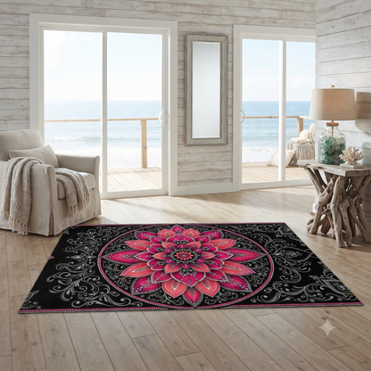 Pink Mandala Washable Rug | Floral Doormat, Boho Floor Mat Printify