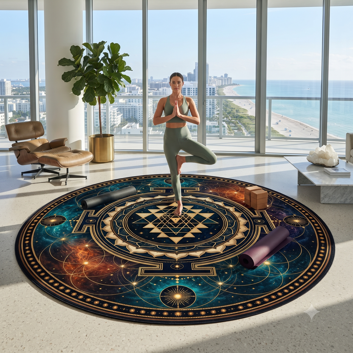 Sacred Sri Yantra Mandala Round Rug | Geometric Spiritual Floor Decor Printify