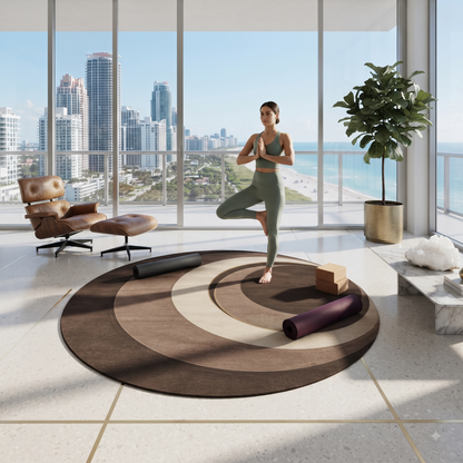 Neutral Crescent Layered Design Round Rug | Modern Boho Circle Pattern Printify
