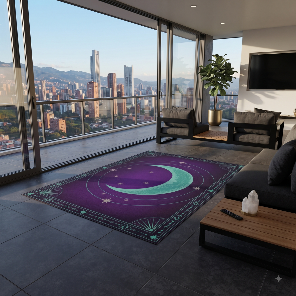 Crescent Moon Stars Outdoor Rug | Mystic Celestial Patio Mat Printify