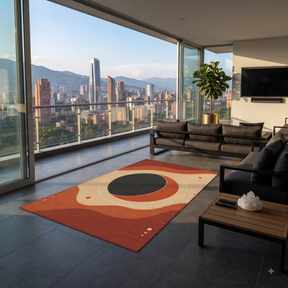 Abstract Retro Sunset Outdoor Rug | Mid Century Modern Patio Mat Printify