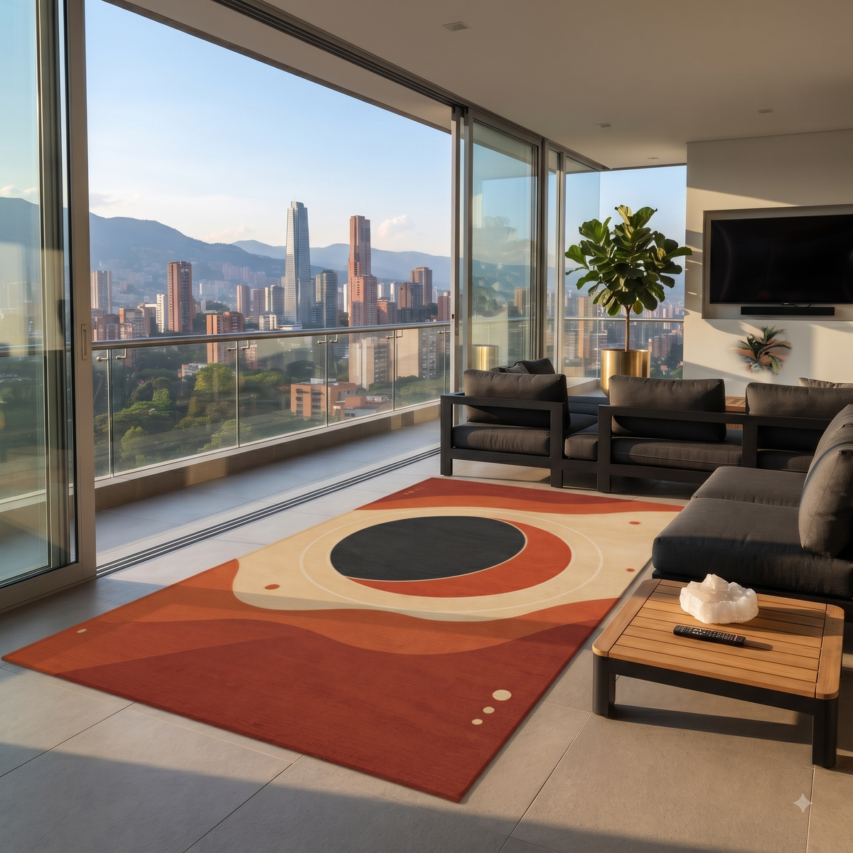Abstract Retro Sunset Outdoor Rug | Mid Century Modern Patio Mat Printify