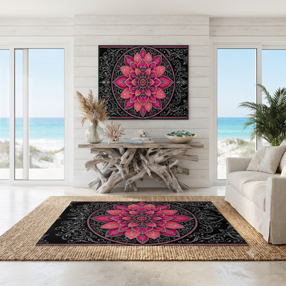 Pink Mandala Washable Rug | Floral Doormat, Boho Floor Mat Printify