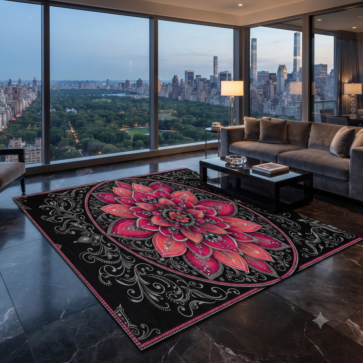 Pink Mandala Floral Washable Rug | Boho Lotus Floor Mat Printify