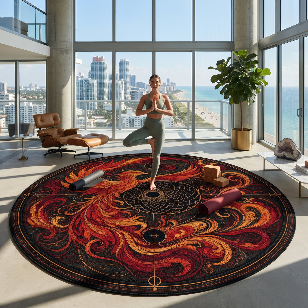 Fiery Phoenix Mandala Round Rug | Mystical Boho Home Décor Printify