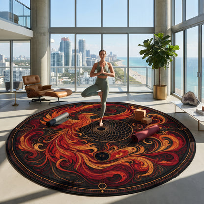 Fiery Phoenix Mandala Round Rug | Mystical Boho Home Décor Printify