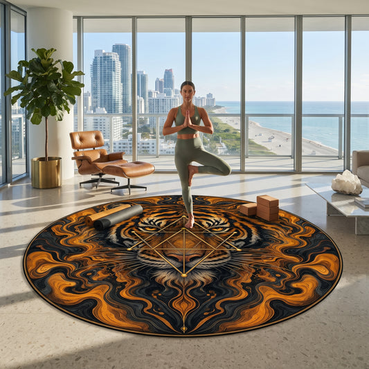 Geometric Tiger Mandala Round Rug | Mystic Animal Artwork Printify