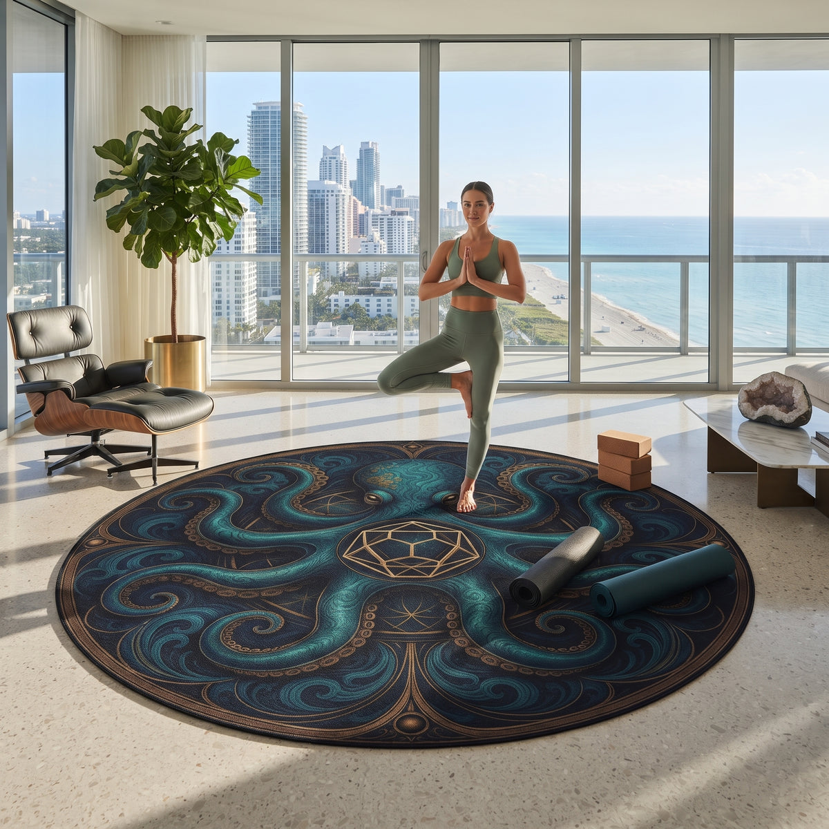 Octopus Illustration Round Rug | Nautical Mystic Cephalopod Decor Printify