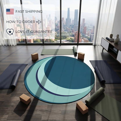 Teal Crescent Moon Round Rug | Modern Geometric Nursery Accent Printify