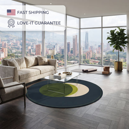 Overlapping Circle Abstract Round Rug | Modern Geometric Floor Mat Printify