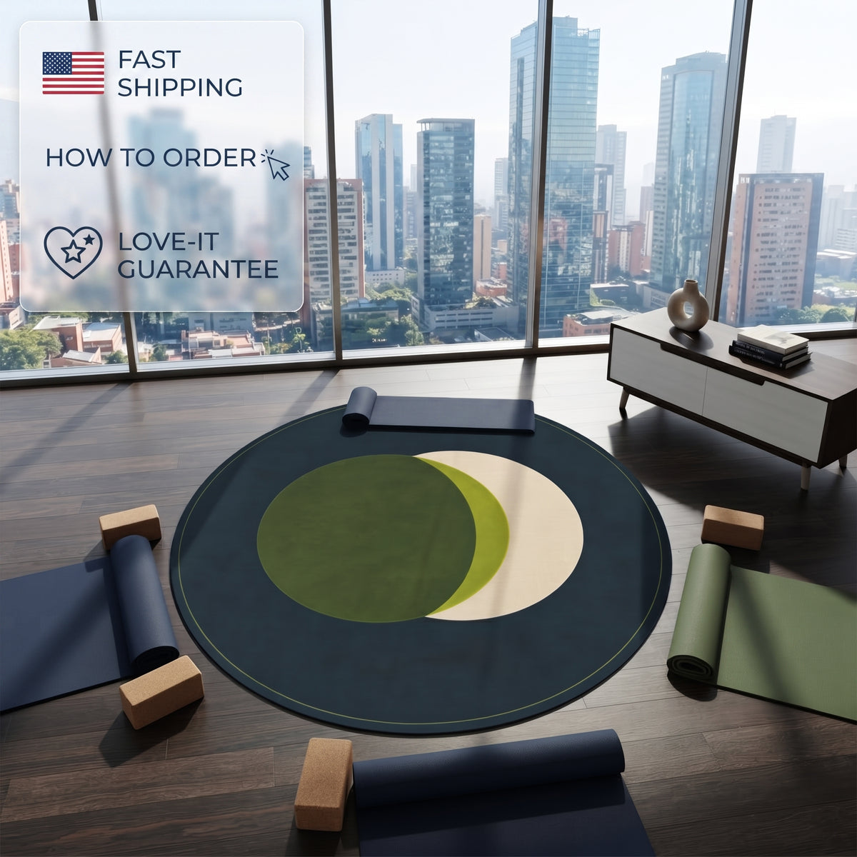 Overlapping Circle Abstract Round Rug | Modern Geometric Floor Mat Printify