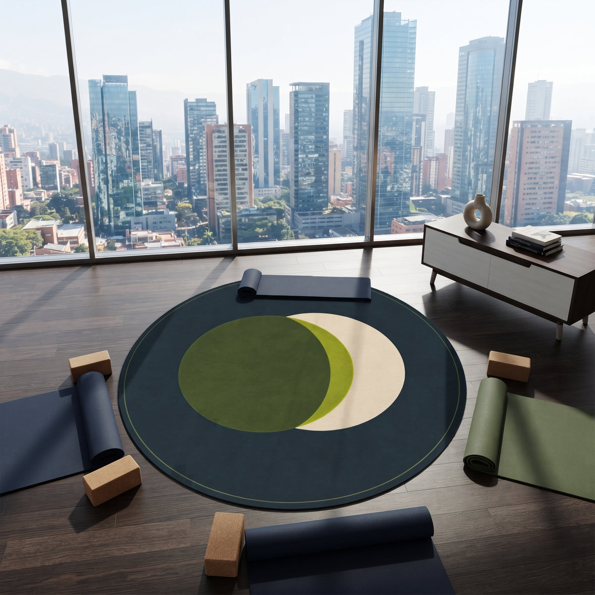 Overlapping Circle Abstract Round Rug | Modern Geometric Floor Mat Printify