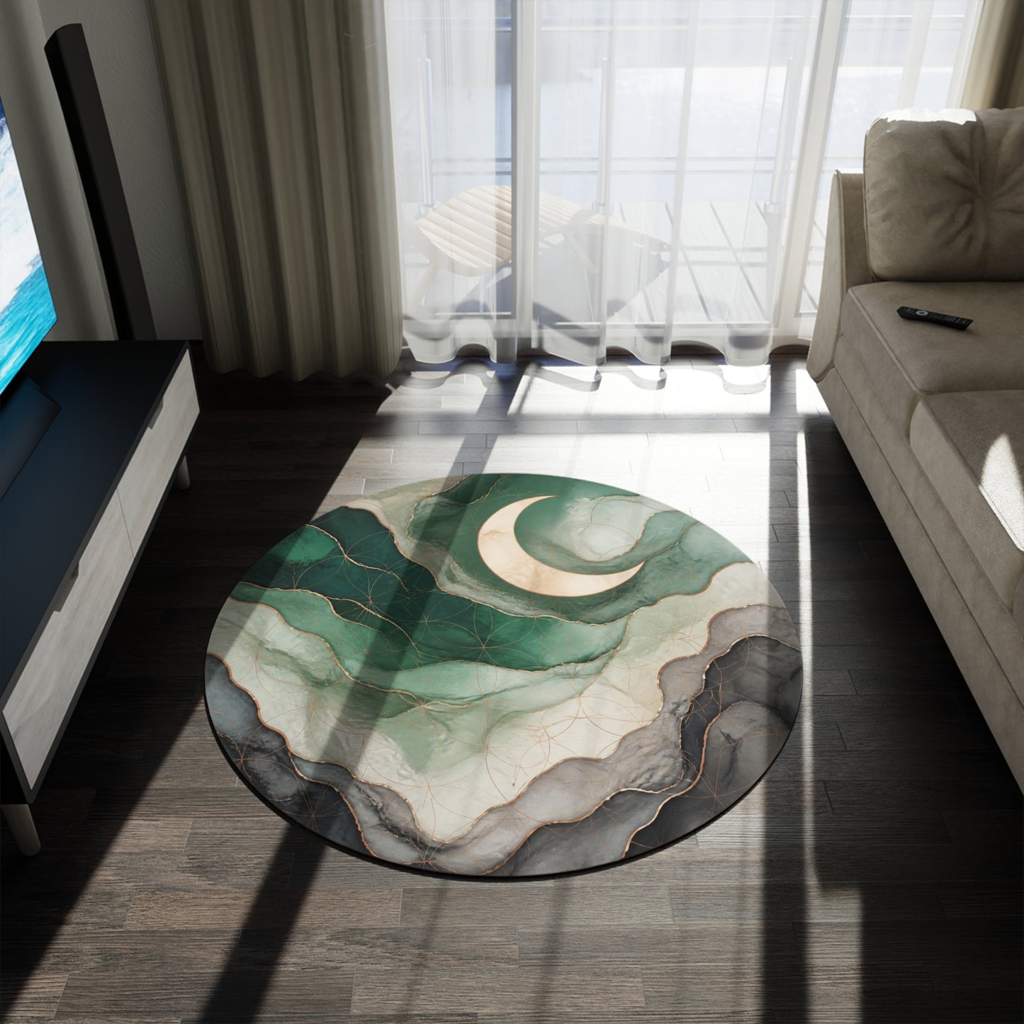 Green Unicorn Rug | Enchanted Forest Fantasy Area Rug | Washable Whimsical Bedroom Floor Mat | Round Fairy Decor Printify