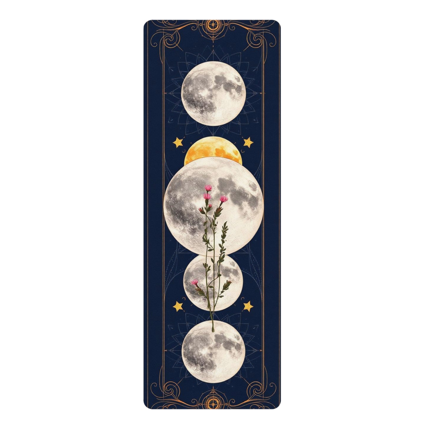 Moon Phase Floral Rubber Yoga Mat | Celestial Mooncycle Design - Best Yoga Mats for Home Workouts