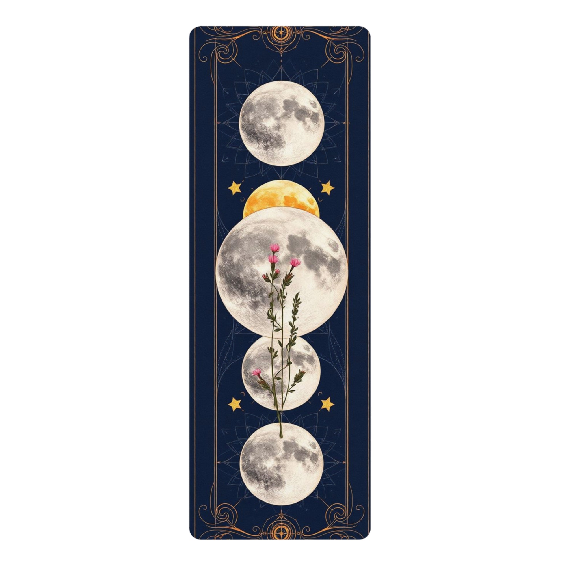 Moon Phase Floral Rubber Yoga Mat | Celestial Mooncycle Design - Best Yoga Mats for Home Workouts