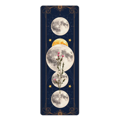 Moon Phase Floral Rubber Yoga Mat | Celestial Mooncycle Design - Best Yoga Mats for Home Workouts