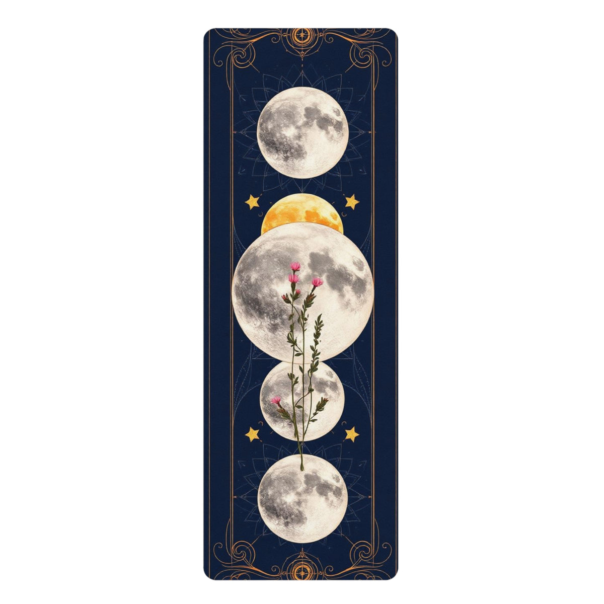 Moon Phase Floral Rubber Yoga Mat | Celestial Mooncycle Design - Best Yoga Mats for Home Workouts