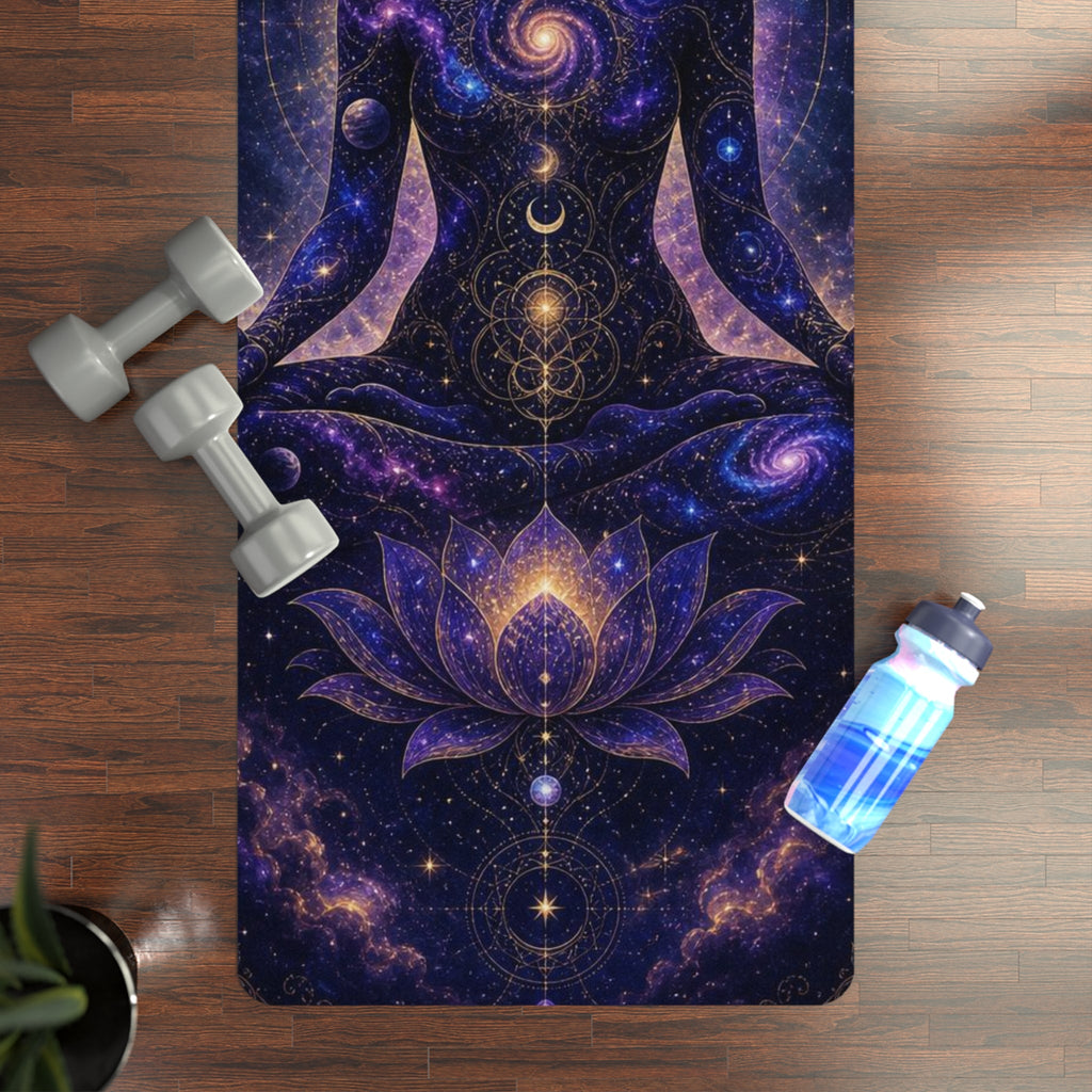 Cosmic Chakra Meditation Rubber Yoga Mat | Lotus Galaxy Pose Printify