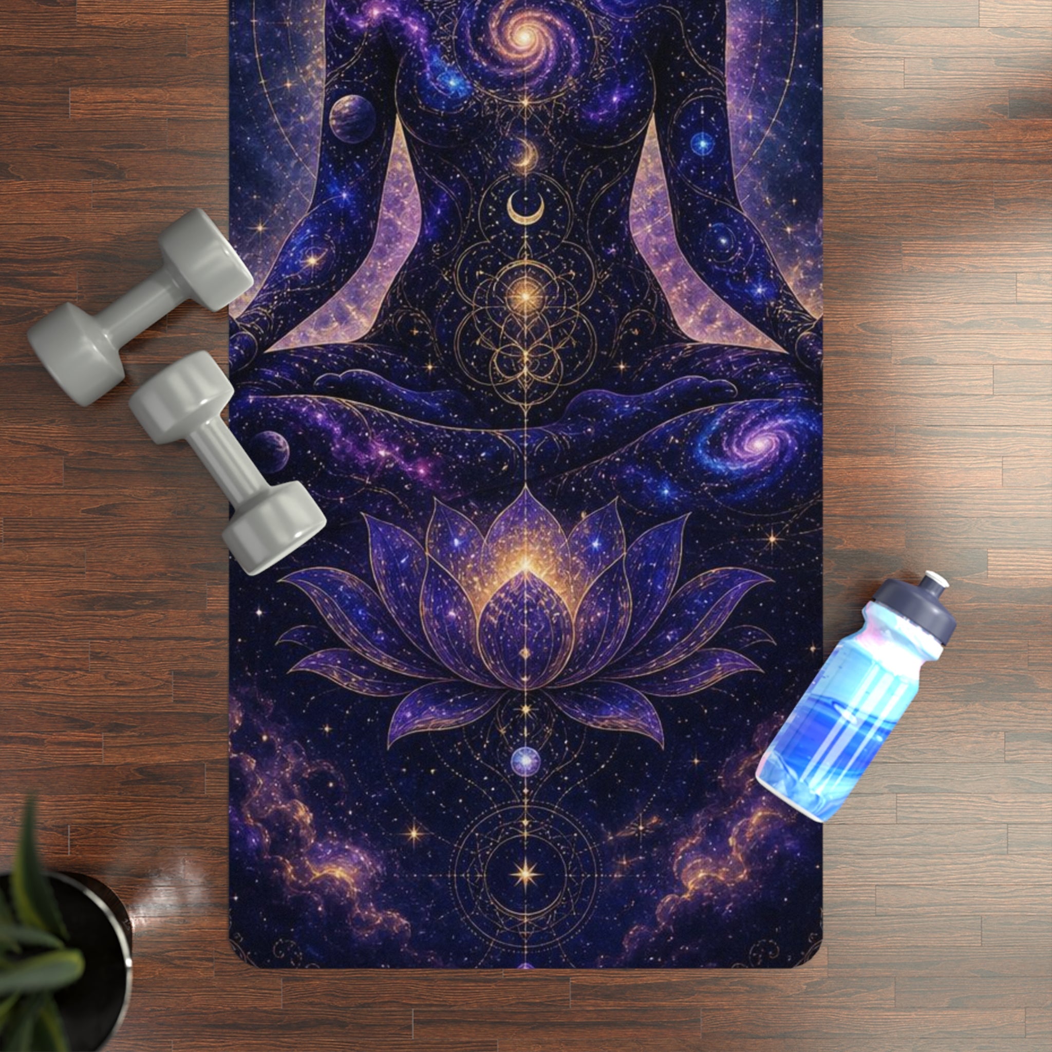Cosmic Chakra Meditation Rubber Yoga Mat | Lotus Galaxy Pose Printify