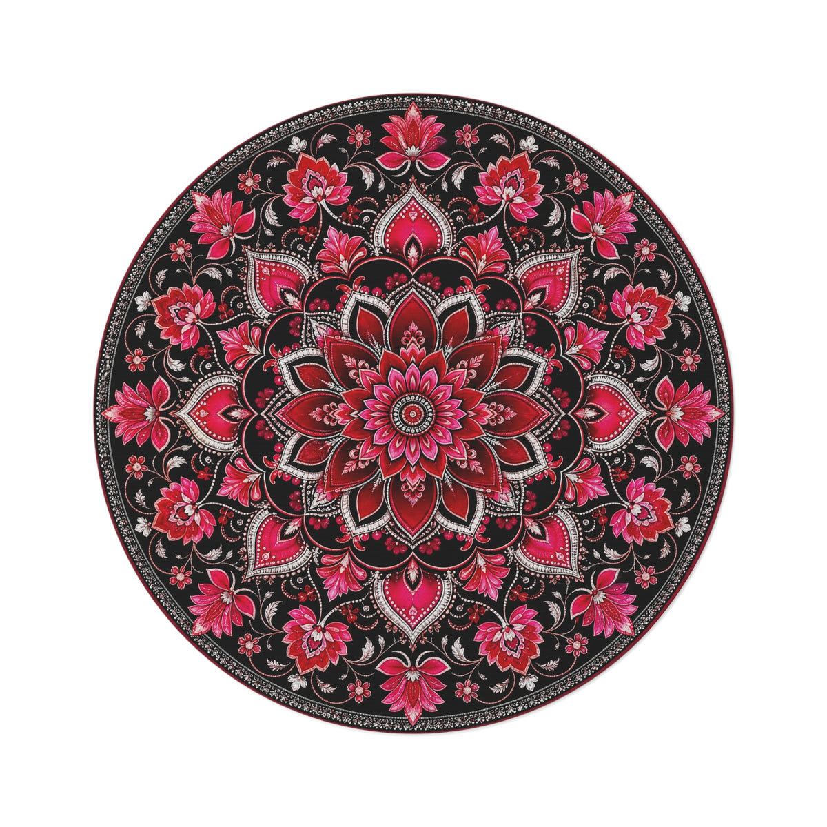 Pink Mandala Floral Round Rug | Boho Meditation Floor Mat Printify