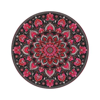Pink Mandala Floral Round Rug | Boho Meditation Floor Mat Printify