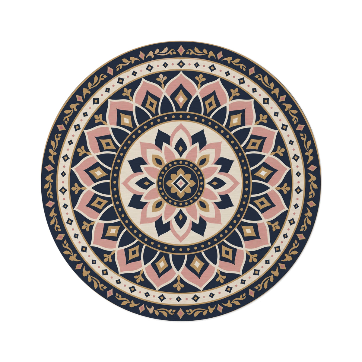 Boho Mandala Round Rug | Floral Geometric Accent Rug, Neutral Pink Navy Printify