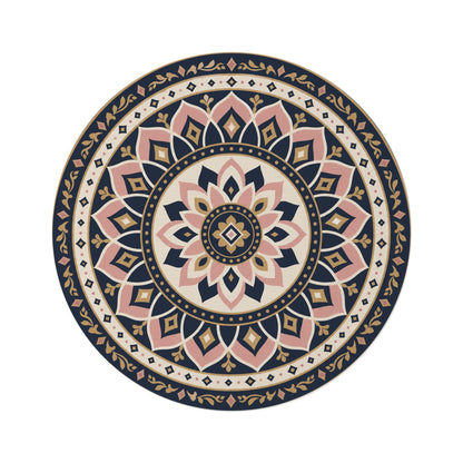 Boho Mandala Round Rug | Floral Geometric Accent Rug, Neutral Pink Navy Printify