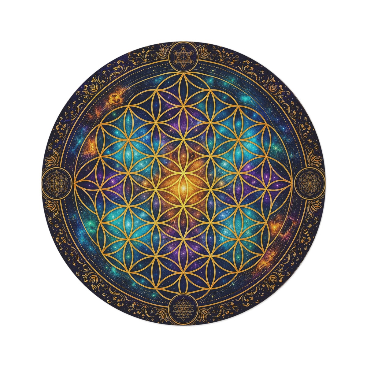 Flower of Life Mandala Round Rug | Cosmic Geometric Tapestry Printify