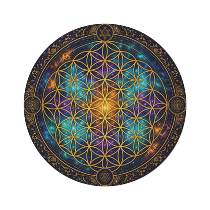Flower of Life Mandala Round Rug | Cosmic Geometric Tapestry Printify
