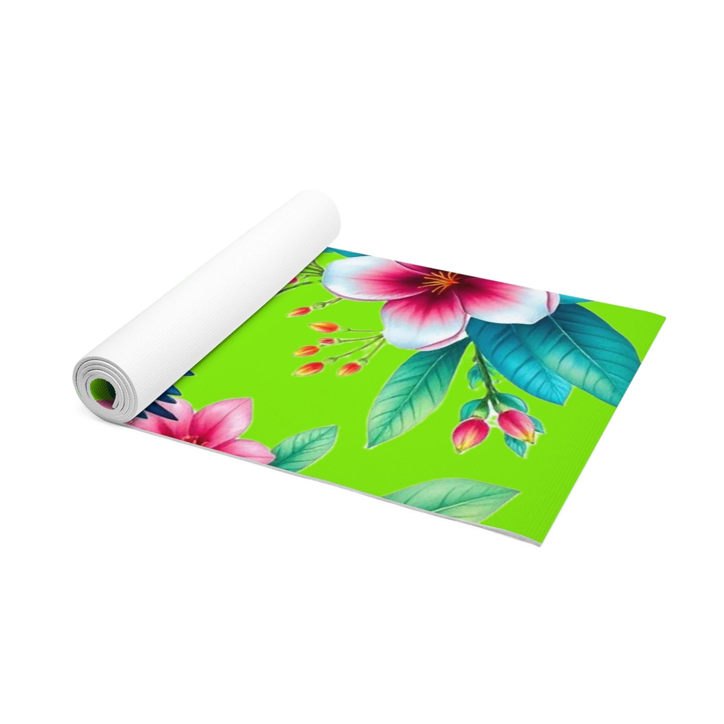 Hummingbird Floral Foam Yoga Mat | Tropical Flowers, Green Background - Best Yoga Mats for Home Workouts
