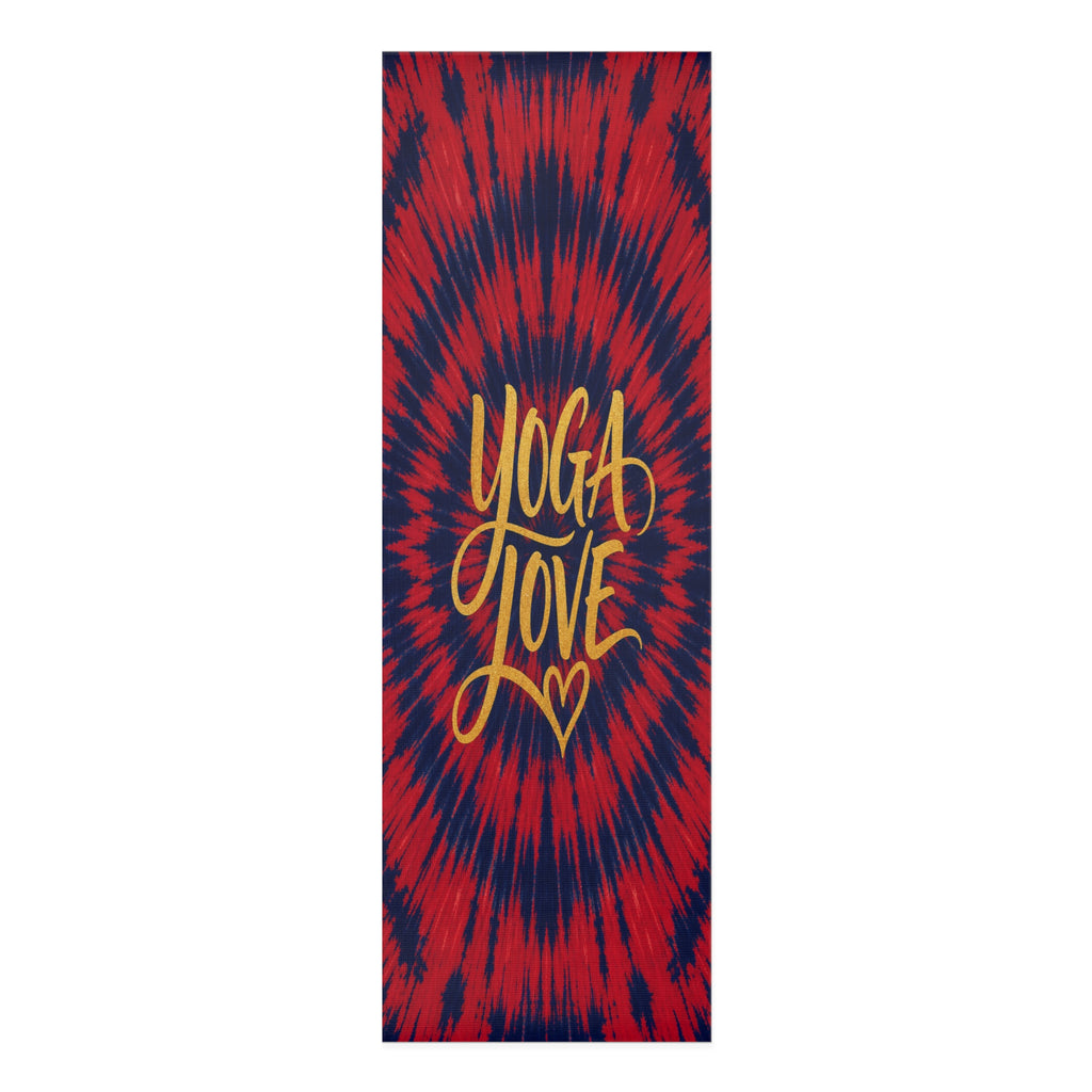 Yoga Love script heart Foam Yoga Mat | red navy tie-dye