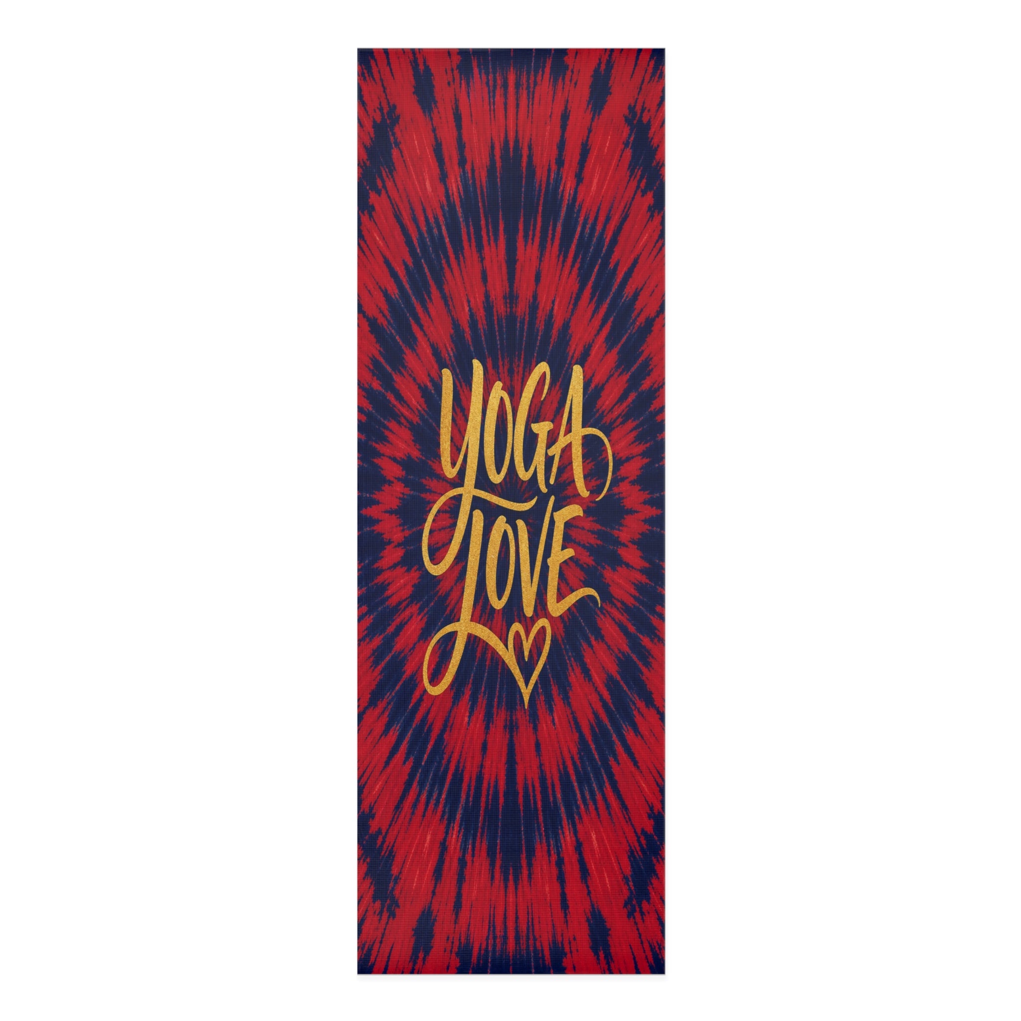 Yoga Love script heart Foam Yoga Mat | red navy tie-dye