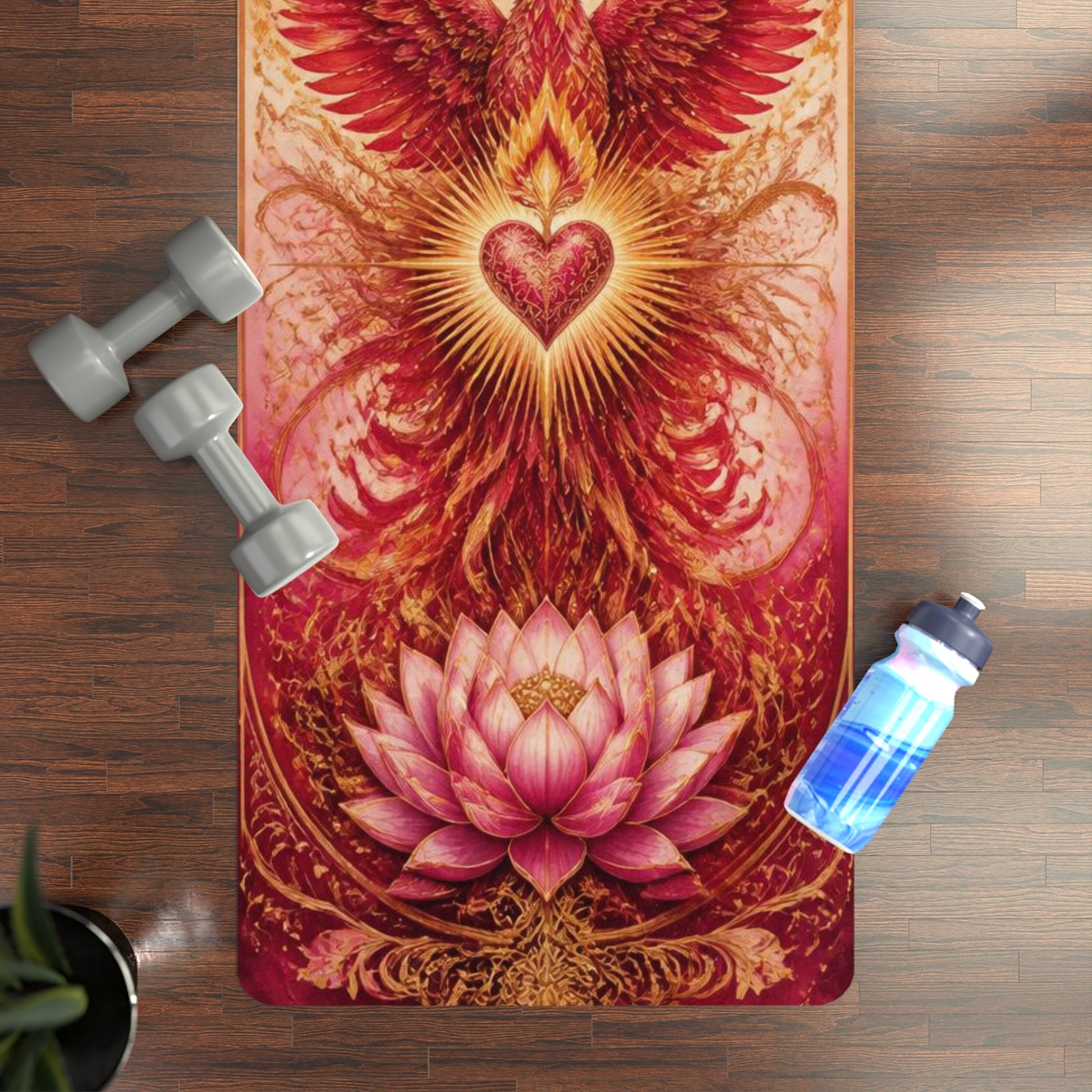 Phoenix Heart Lotus Rubber Yoga Mat | Spiritual Chakra Meditation - Best Yoga Mats for Home Workouts