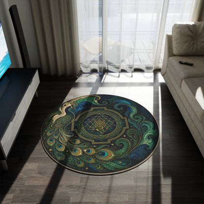 Peacock Mandala Round Rug | Sri Yantra Sacred Geometry Floor Mat Printify