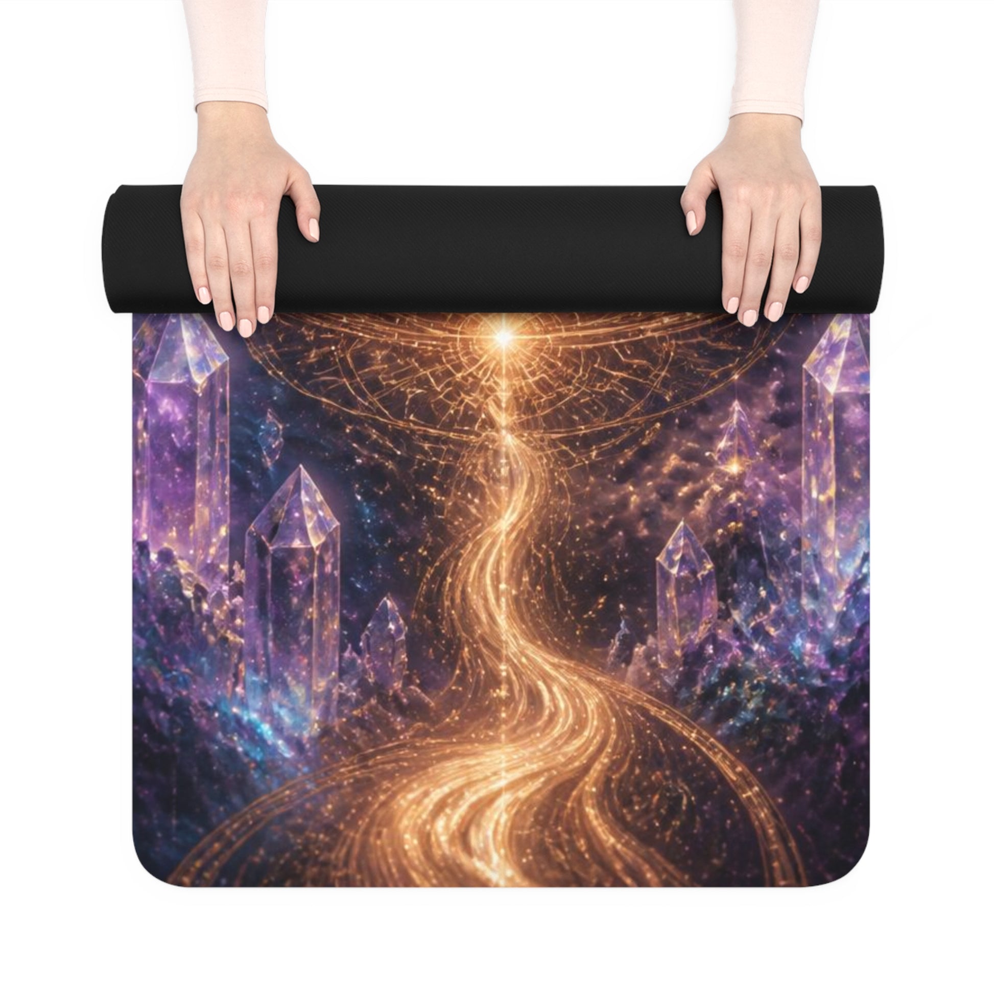 Cosmic Lotus Meditation Rubber Yoga Mat | Spiritual Chakra Mandala Design Printify